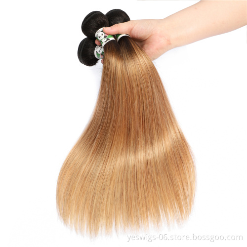 Ombre Human Hair Pre Colored Extensions Double Weft 1b-27# Ombre Wholesale Brazilian Virgin Remy Hair One Bundle Cuticle Aligned